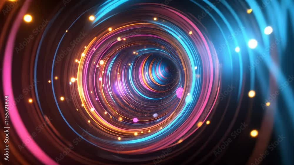 Poster colorful abstract light vortex with glowing particles, futuristic illusion concept