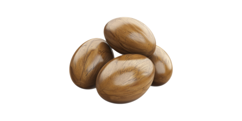 Group of Wooden Textured Easter Eggs Isolated on Transparent Background