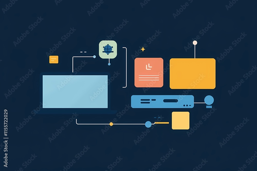 Poster abstract technology network: a minimalist design featuring interconnected geometric shapes and abstr