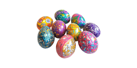 Colorful Decorative Easter Eggs Isolated on Transparent Background