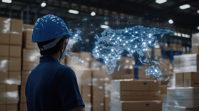 Warehouse Worker with Digital Map Display