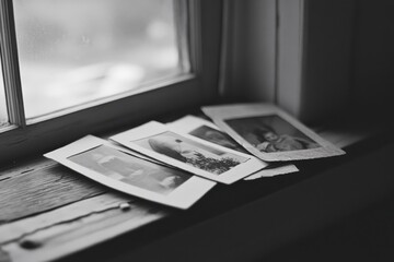 Holding on to memories by the window in soft monochrome tones. Generative AI