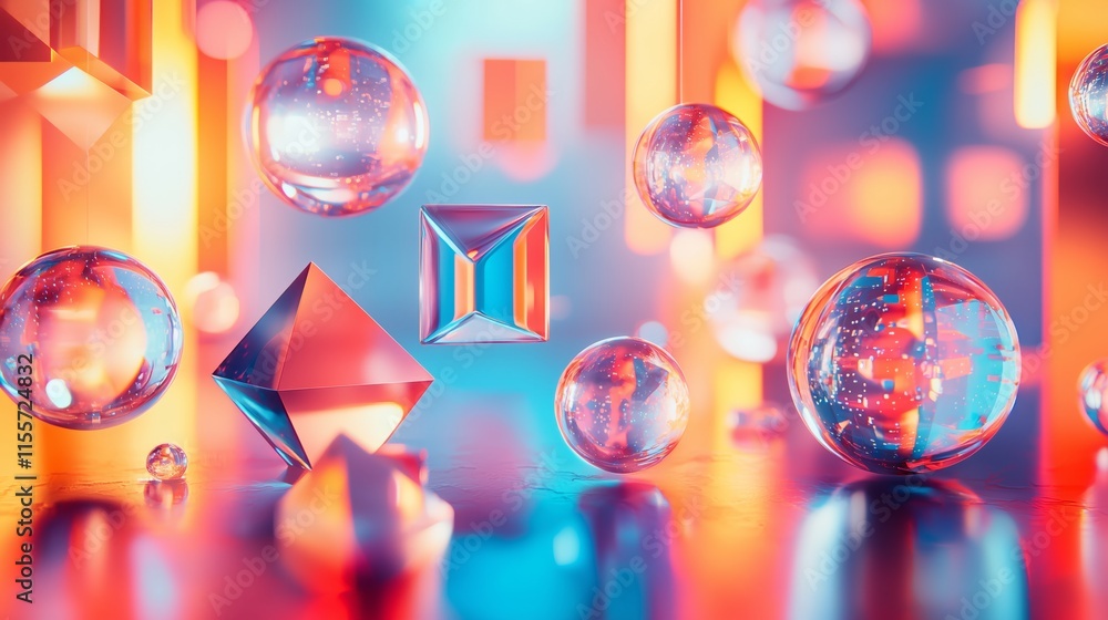 Poster abstract colorful shapes and textures with light reflections