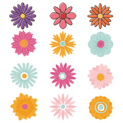 Set of colorful spring flowers vectors isolated on background. Set of flowers in different colors for spring season as graphic elements and decorations. Vector illustration.