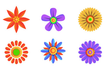 Spring flowers colorful vector set isolated in white background. Collection of daisy and sunflowers with various colors for spring season as graphic elements and decorations.