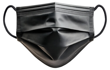 Black mask designed for protection worn in public settings during health concerns and personal safety measures isolated on transparent background.