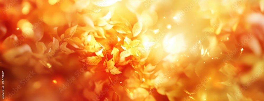 Aufkleber warm and glowing autumn leaves background with soft light and bokeh effect creating a dreamy atmosph