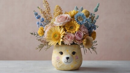 Cheerful Flower Arrangement in Soft Colors with Dried Elements