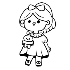 Line little girl with a doll