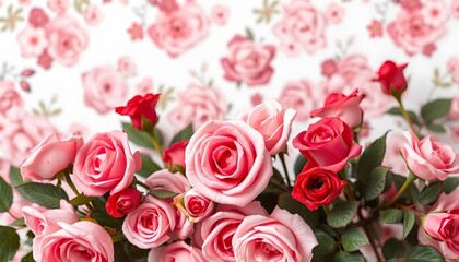 Naklejka premium A Bouquet of Pink and Red Roses on a Floral Background red roses background