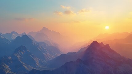 Serene Sunrise Over Majestic Mountain Range with Vibrant Colors