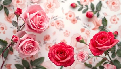 Obraz premium Romantic Rose Blooms: A Stunning Display of Pink and Red Roses red roses background