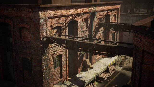 An old factory shows signs of decay, with crumbling brick walls and unusable remnants marking its abandoned state.