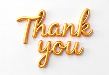 Fototapeta premium Thank You 3D text in elegant cursive rich golden color isolated on a white background