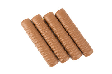 Closeup of chocolate bar isolated on white