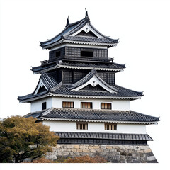 Fototapeta premium Traditional Japanese castle with black and white accents.