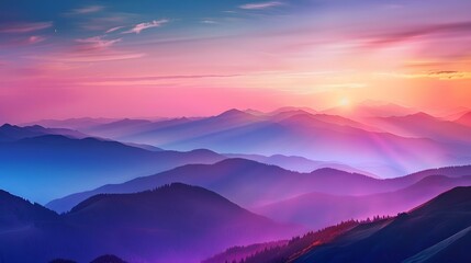 Tranquil Sunset Over Layered Mountains with Colorful Sky Display