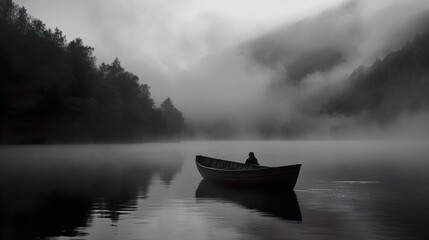Solitude on a Foggy Lake: A Serene Landscape