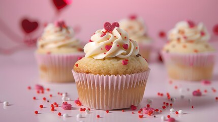 Delicious Valentine's Day Cupcake with Heart Sprinkles and Frosting