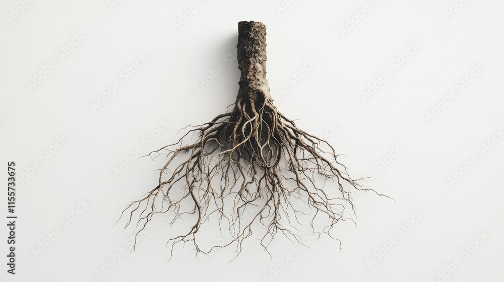 Poster isolated tree roots with detailed texture and branching structure on neutral background for nature a
