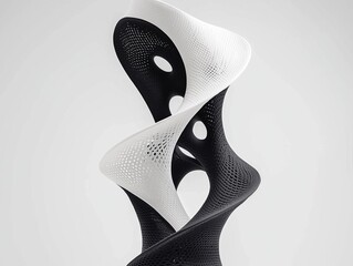 Fototapeta premium Abstract Black White 3D Rendered Sculpture Modern Art Design