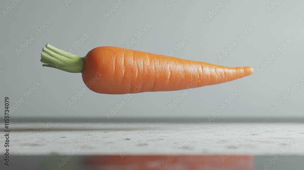 Poster falling carrot with blurred background highlighting its vibrant color and texture on a clean surface