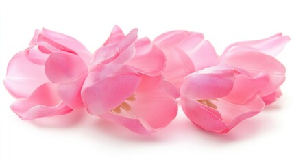 Obraz premium Delicate pink tulips arranged beautifully isolated on a clean white background creating a serene floral composition for various uses