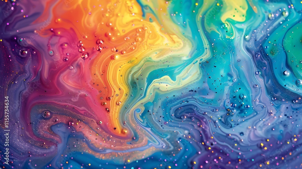 Poster Vibrant abstract background of swirling rainbow colors. Fluid motion and blending hues create a dynamic and artistic visual texture.

