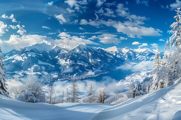 Panoramic view of Lake Zell am See in winter, Austria