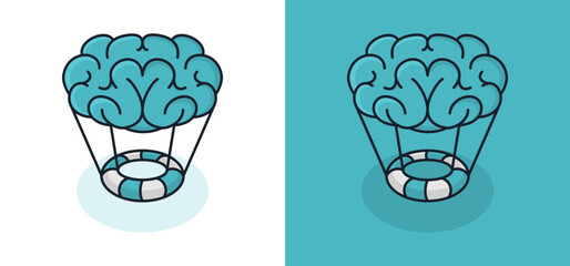 Brain balloon travel mascot vector illustration template.