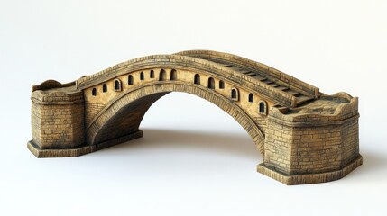 Model of a medieval stone bridge showcasing intricate architectural details and texture, symbolizing historical engineering and craftsmanship.