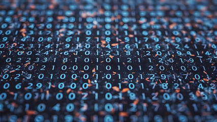 Obraz premium A digital grid with glowing blue lines with zeros and ones