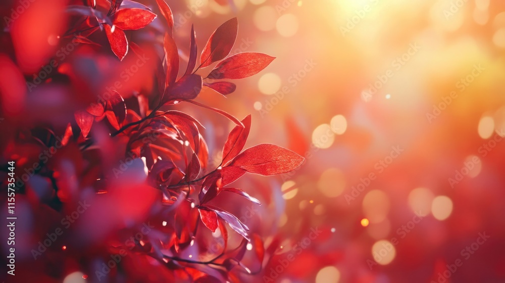 Poster vibrant red foliage with soft bokeh background creating an enchanting autumn atmosphere in nature