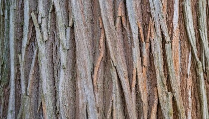 Fototapeta premium close-up of hickory tree bark with vertical peeling strips and natural earthy texture 
