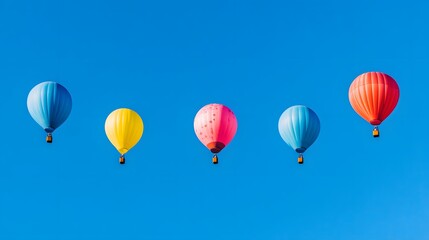 Fototapeta premium Colorful Hot Air Balloons Float Across a Clear Blue Sky