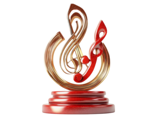 3D Artistic Trophy Design with Musical Notes on Transparent Background
