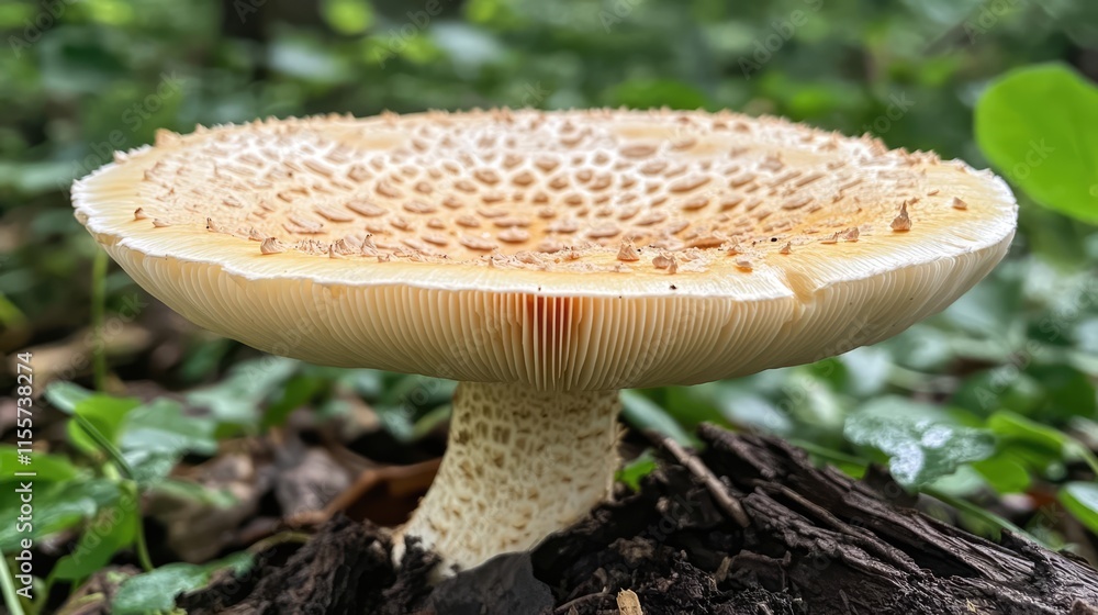 Poster exquisite forest mushroom captured in natural habitat showcasing unique cap structure and intricate 