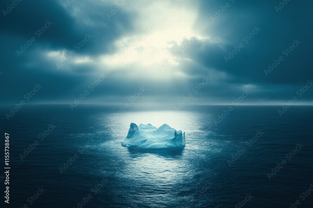 Leinwandbilder Melting iceberg floats serenely in the vast blue ocean under a cloudy sky during twilight hours. Generative AI