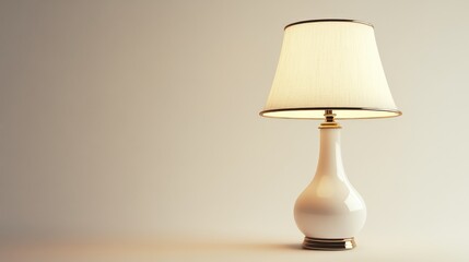 Elegant vintage table lamp with soft light on a minimalist white background creating a warm and inviting ambiance for interior decor.
