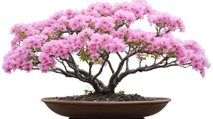 Tabebuia rosea vibrant pink flowers in full bloom showcasing a stunning bonsai tree arrangement with rich floral details