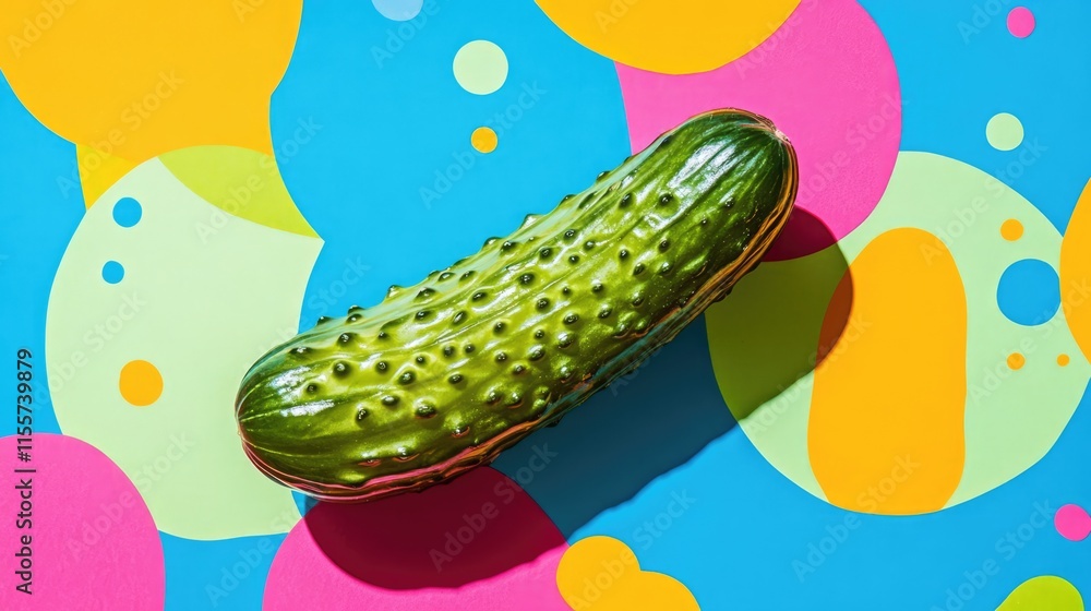 Poster vibrant gherkin cucumber on a colorful abstract background showcasing freshness and visual appeal fo