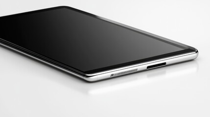 Sleek black and silver tablet with a metallic finish on a clean white background showcasing a side view with no screen display