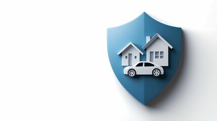 A shield icon featuring houses and a car, symbolizing insurance.