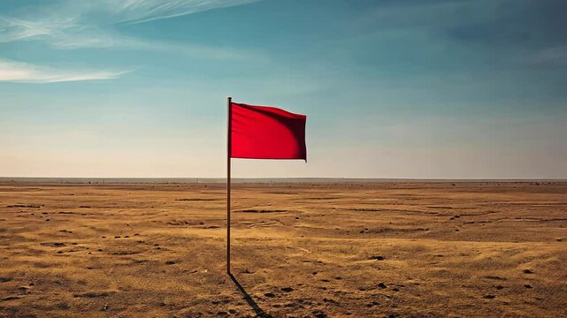 Red flag on desert landscape, solitude concept