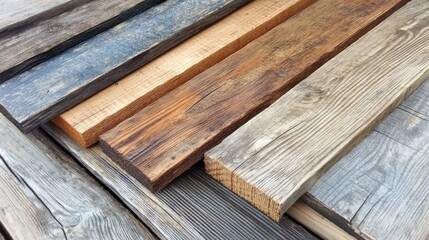 Rough textured surfaces of reclaimed wooden boards ideal for rustic backgrounds and wallpaper designs in various earthy tones
