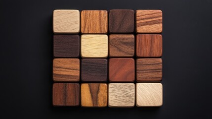 Obraz premium Wooden blocks arranged in a classic table game layout on a dark background with ample space for text and creative designs