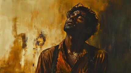 Fototapeta premium A Man's Soul: A Figurative Painting of Hope and Despair