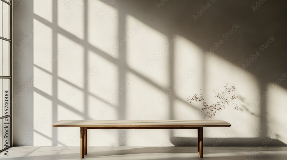 Poster table with natural window shadows creating a serene atmosphere for elegant product mockup display ag