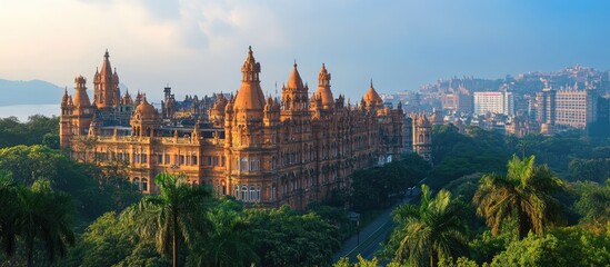 Fototapeta premium Stunning cityscape showcasing historic palaces and monuments surrounded by lush greenery and skyline views