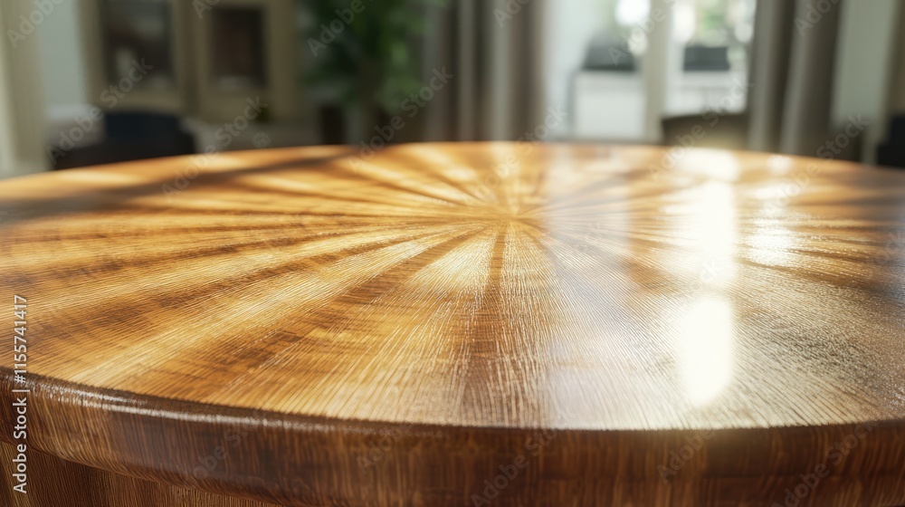 Aufkleber wooden tabletop surface displaying intricate texture and sunlight reflections in a warm, inviting se